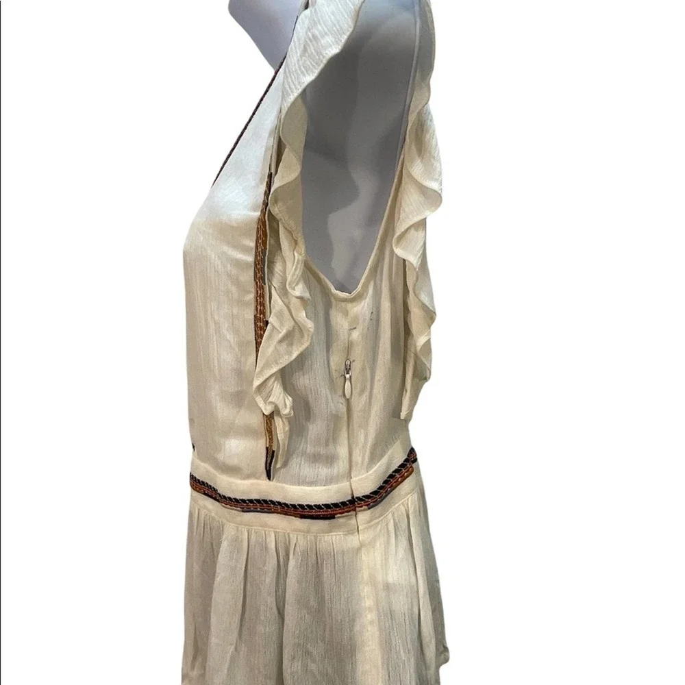 SEE U SOON Boho Style Beige w/Multi Color Cap Ruffled Sleeves & Banded Waistline - Picture 9 of 10
